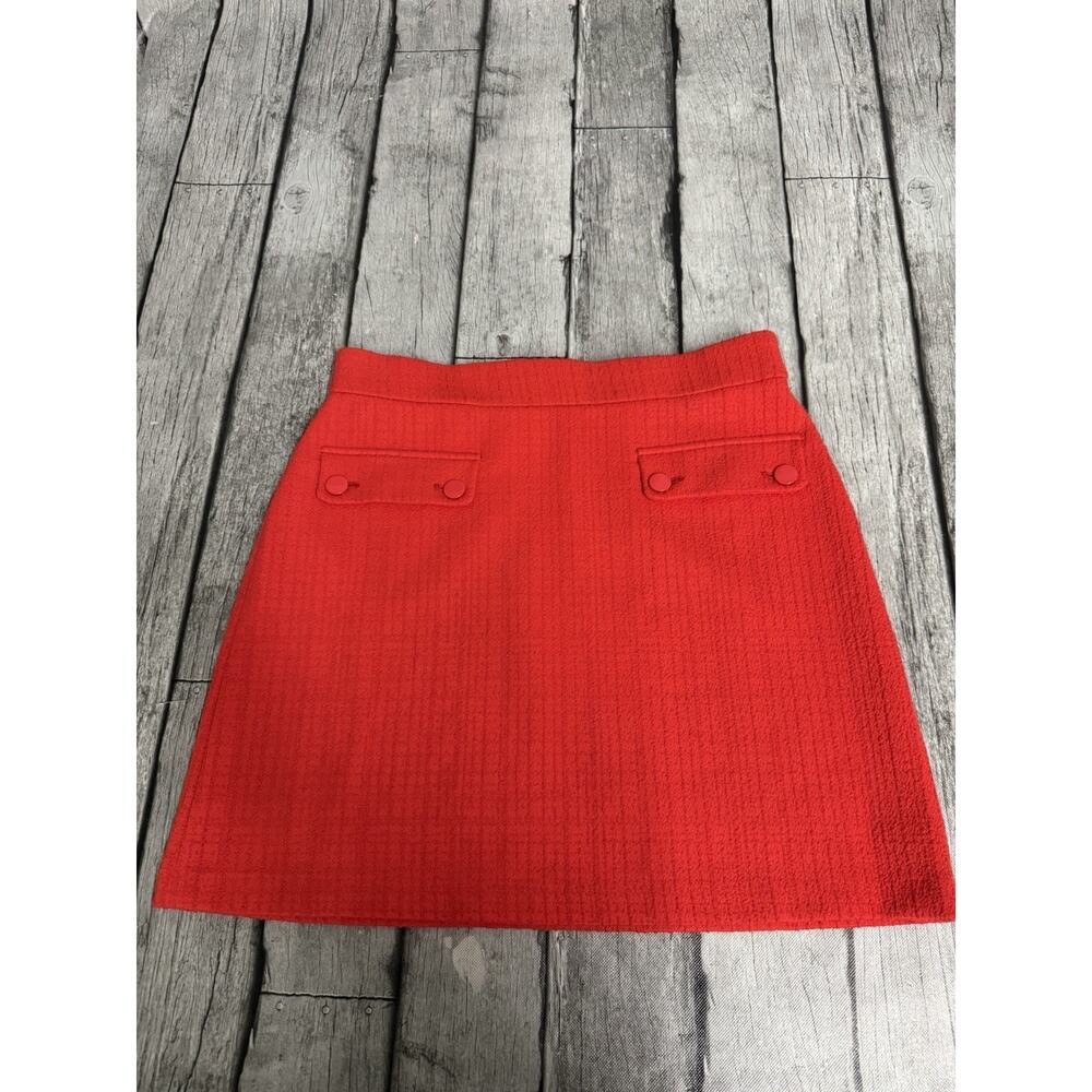Women’s Loft Textured Mini Skirt Red Medium Chic Front Button Pockets 90s Vibe